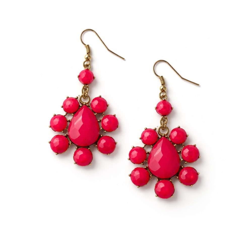 Hot Pink‎ / Fuchsia Statement Dangle Earrings Teardrop Cluster Bold Earrings